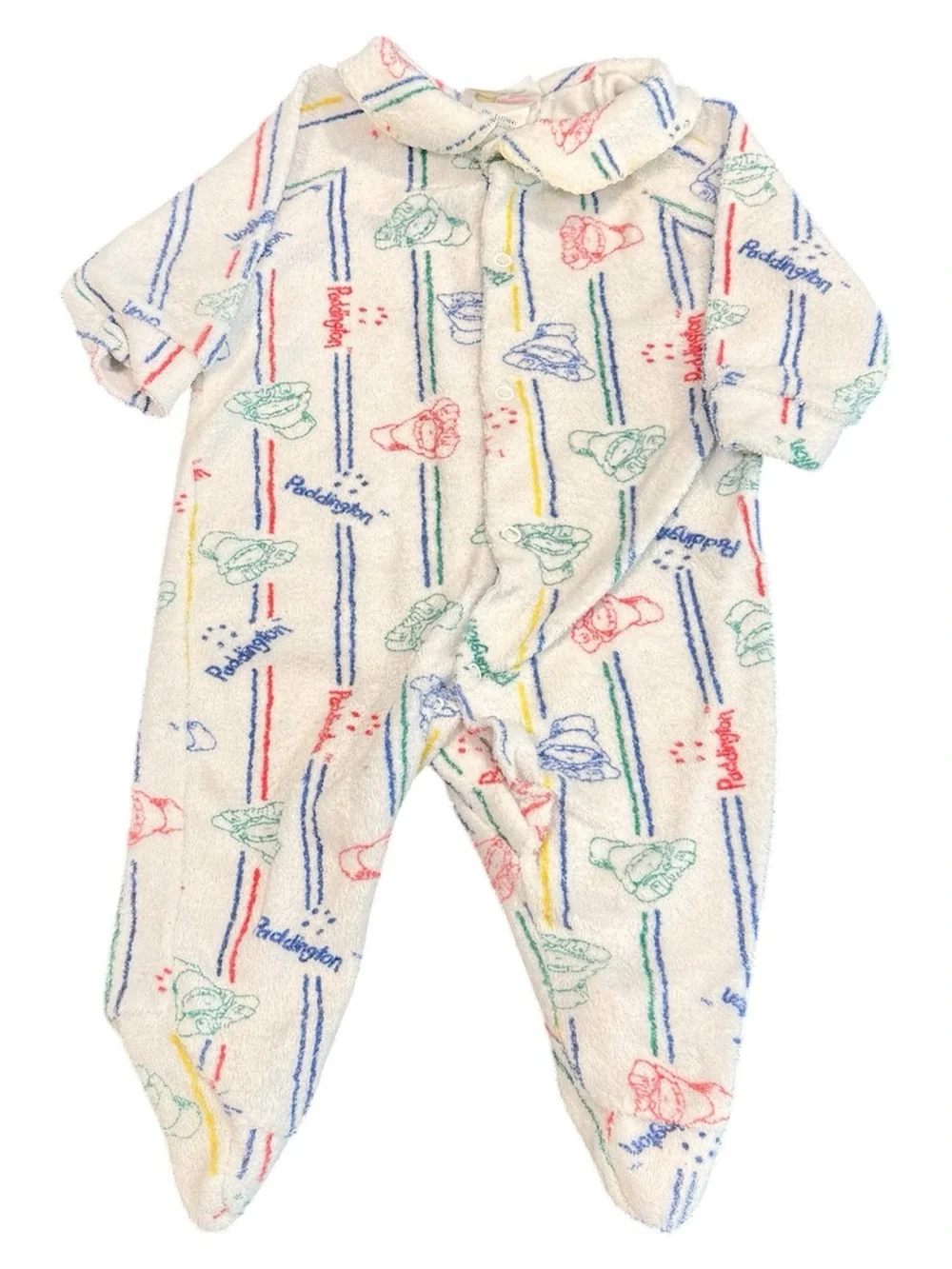 Vintage Paddington one piece terry cloth pajamas baby 6/9 month 90s boy girl